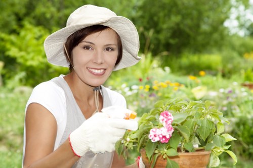 Composting bays and screened soil in a sustainable gardening hub